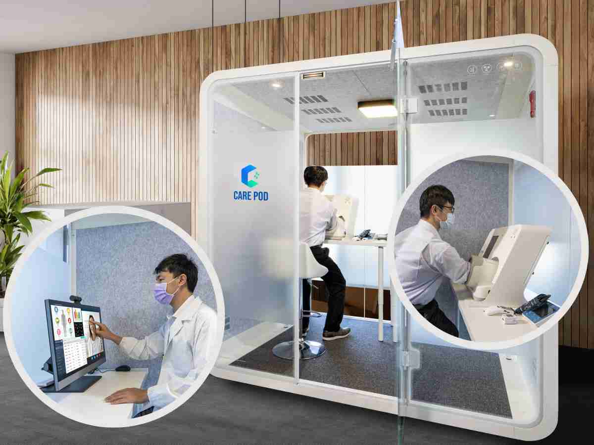 达擎于医疗科技展中展出＂远距诊疗舱＂，，以因应医疗数字化及社会高龄化趋势下、、、、复诊及慢性病患等族群对于远距看诊需求逐渐升高所推出的创新整合方案。。。多功能合一、、、高隐私性的远距诊疗舱可根据病患端与医师端的不同需求，，，，提供弹性化及客制化功能，，，节省医生和病患的精力及时间