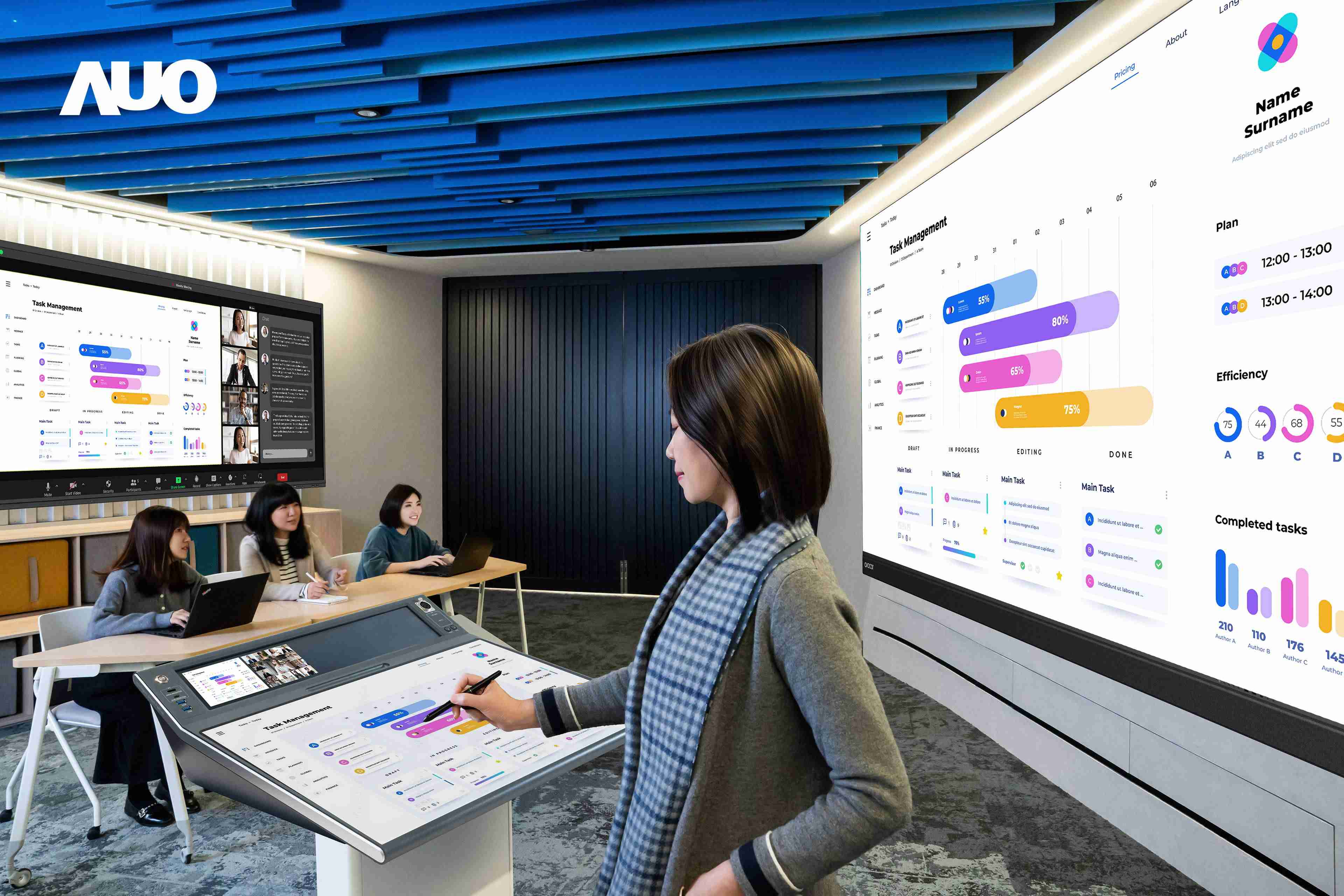 达擎携手Avocor与Rise Vision展示全方位商务领域应用，，，包含采用模块化设计的138吋一体式All-in-One LED显示器及具21:9超宽比例的92吋交互式电子白板（IFPD），，讲者可轻松分享内容，，，有效提升会议协作效率。。。。